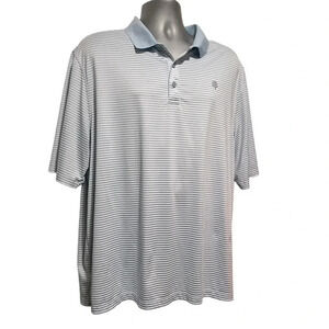 Coolibar Erodym Light Blue Striped Short Sleeve Golf Polo Shirt Mens XL UPF 50